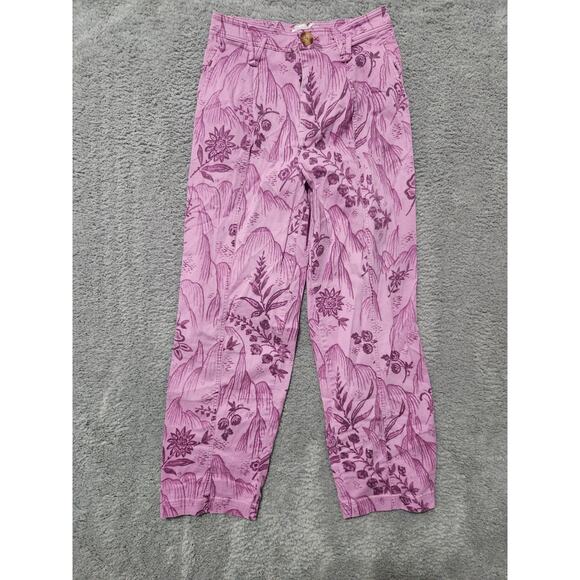 Anthropologie Purple with Dark Purple Floral Patterned High Rise Pants - Picture 1 of 9